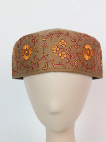 Brown Kashmiri Cap With Handmade Sozni Embroidery Farhan