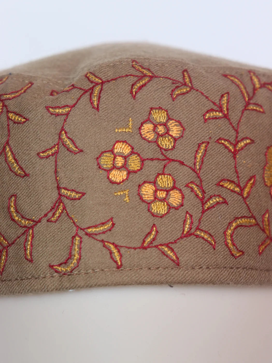 Brown Kashmiri Cap With Handmade Sozni Embroidery Farhan