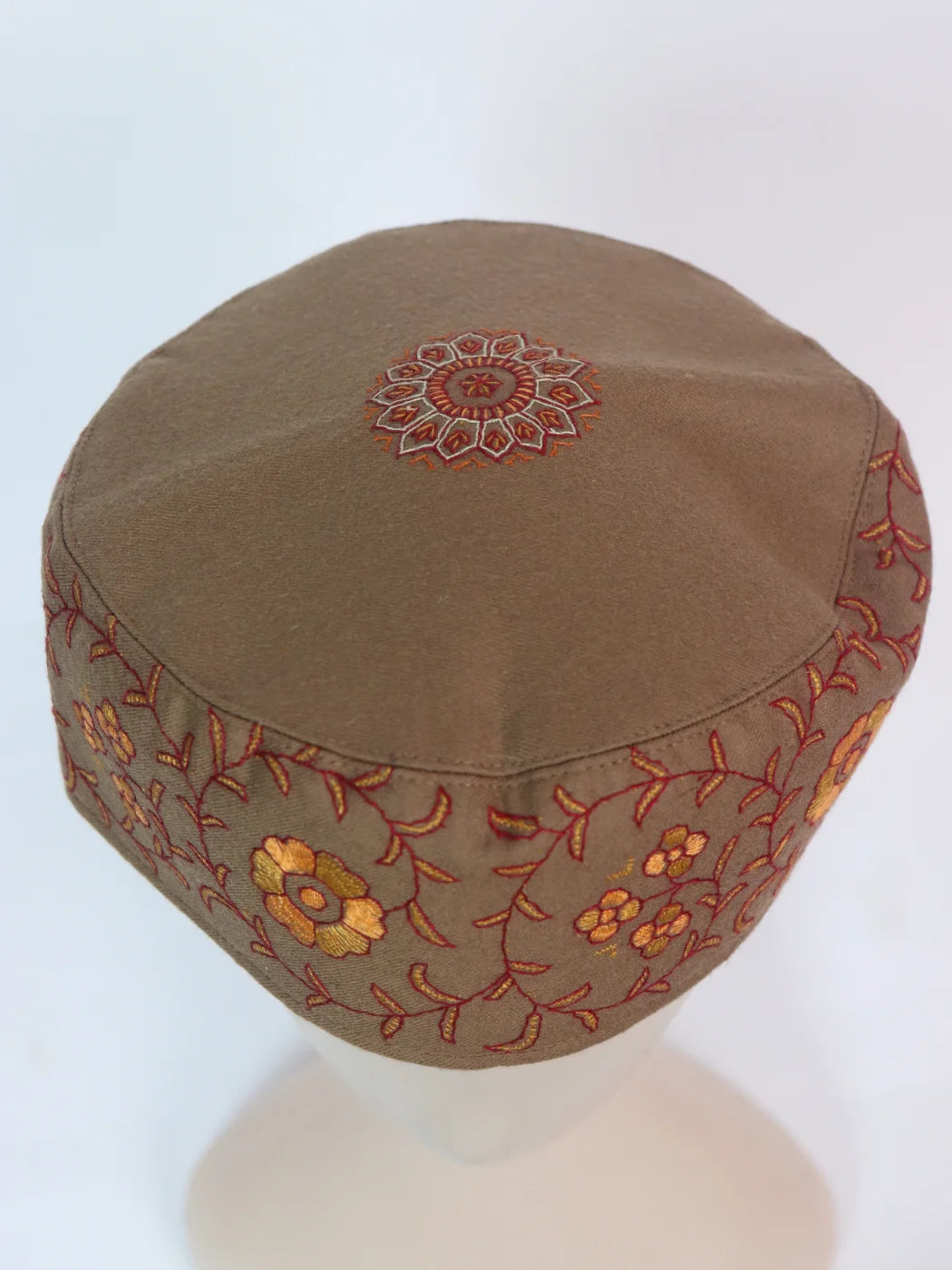 Brown Kashmiri Cap With Handmade Sozni Embroidery Farhan