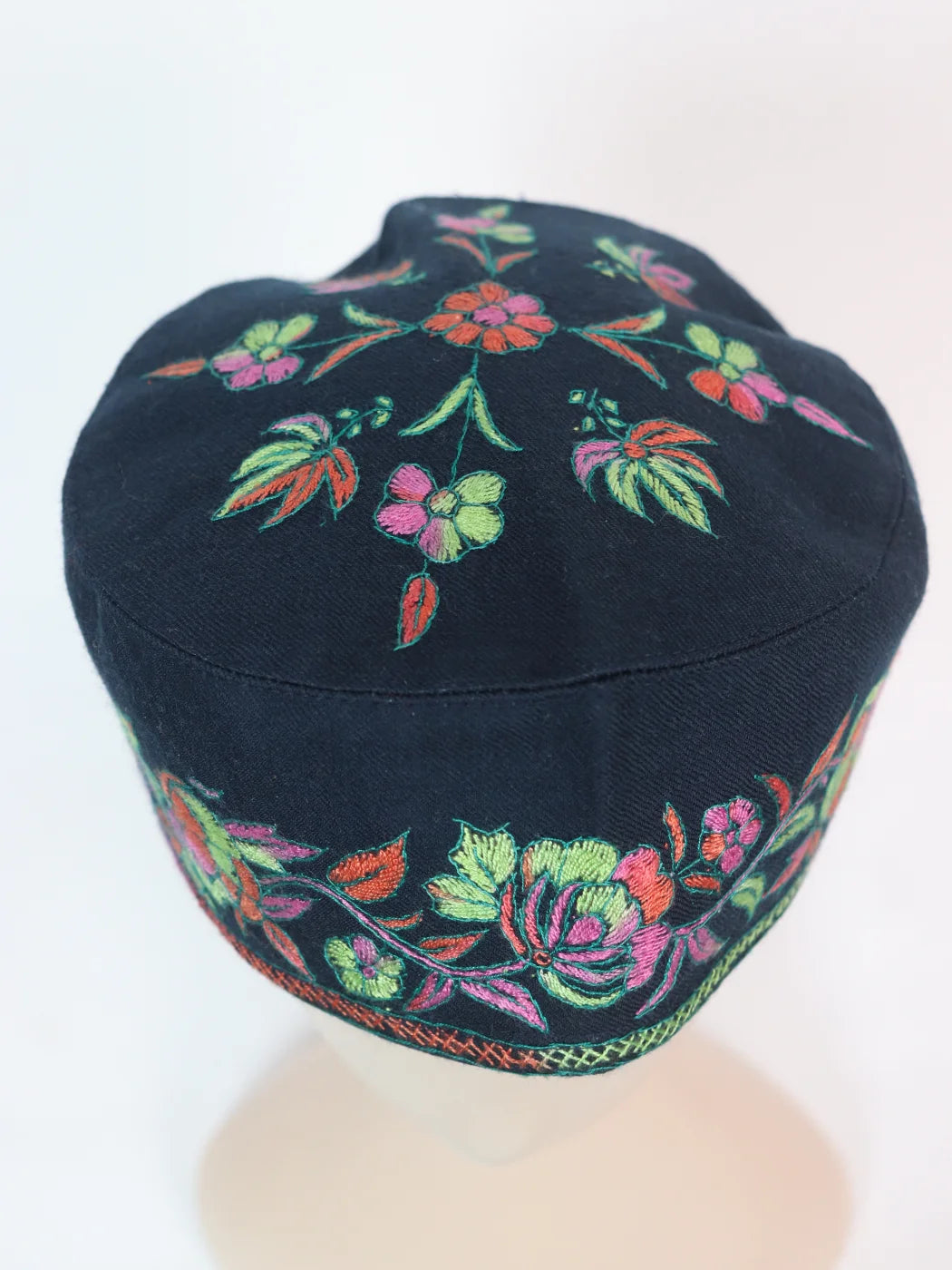 Shams Kashmiri Cap In Navy-Blue With Handmade Sozni Embroidery