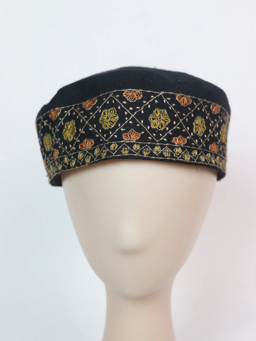 Sarfaraz Kashmiri Cap In Black With Handmade Sozni Embroidery