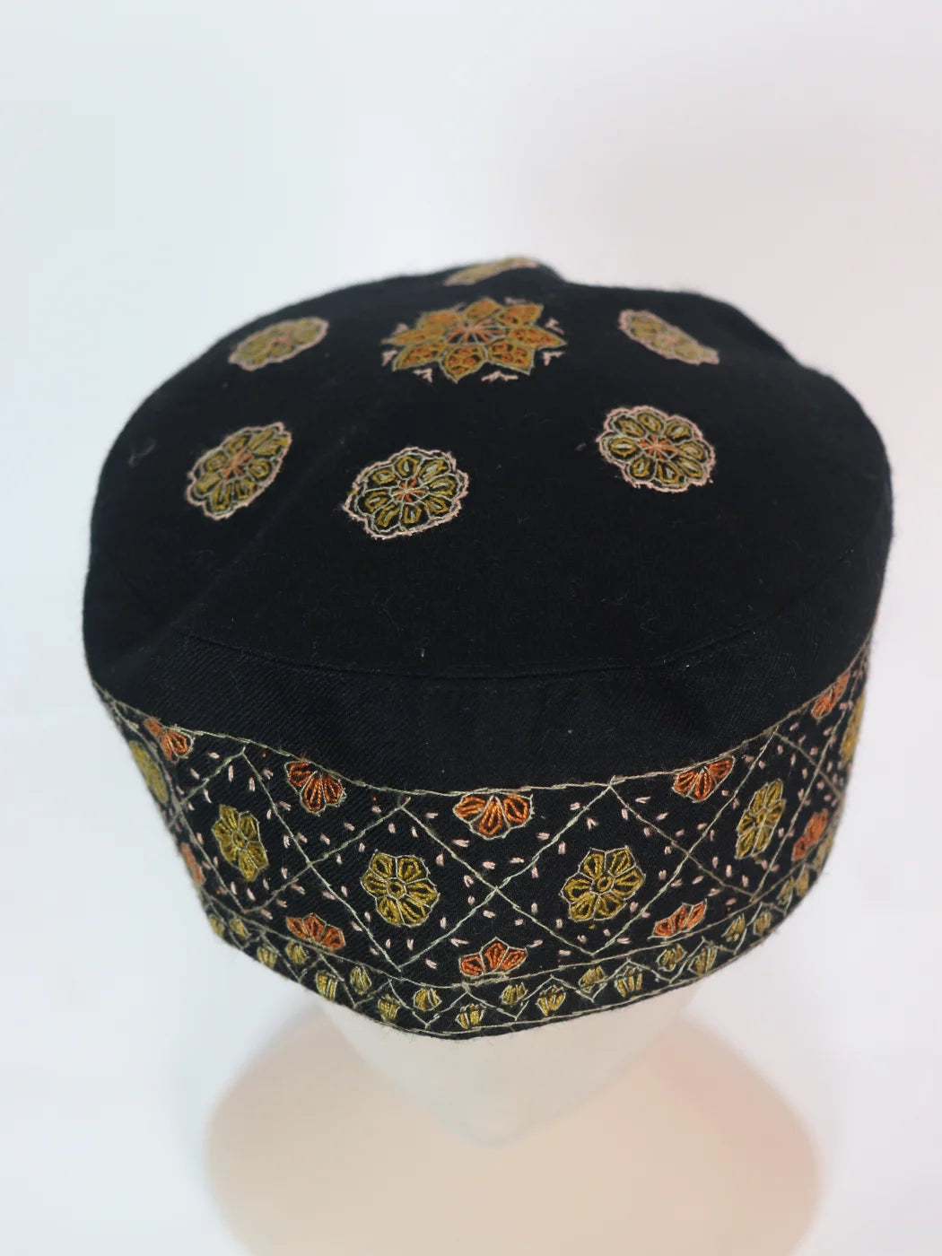 Sarfaraz Kashmiri Cap In Black With Handmade Sozni Embroidery