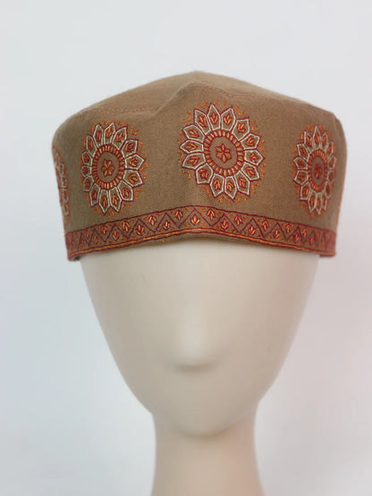 Usman Kashmiri Cap In Brown With Handmade Sozni Embroidery