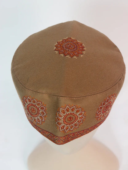 Usman Kashmiri Cap In Brown With Handmade Sozni Embroidery