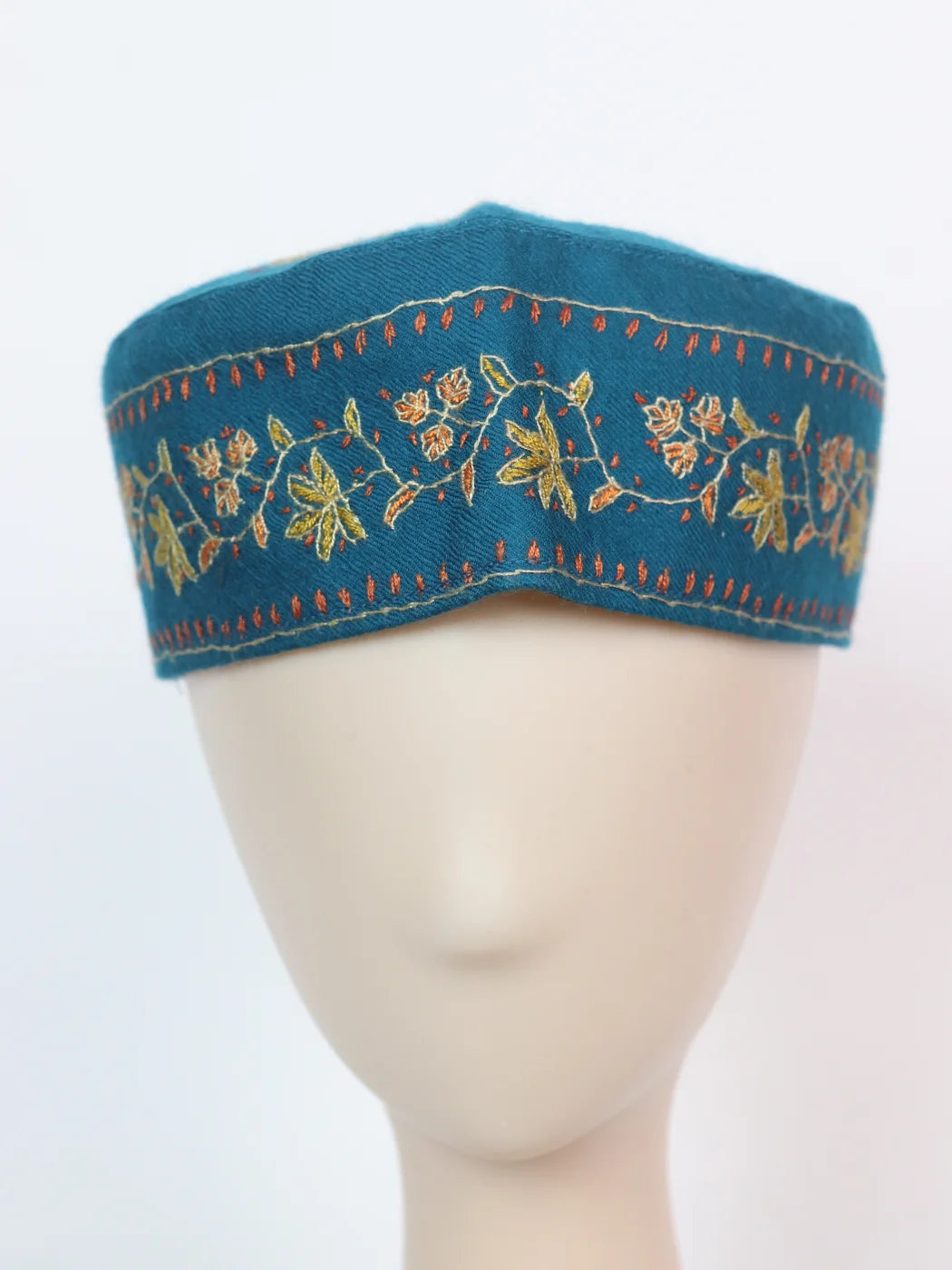 Handmade Kashmiri Cap In Blue Toosha With Sozni Embroidery Rizwan