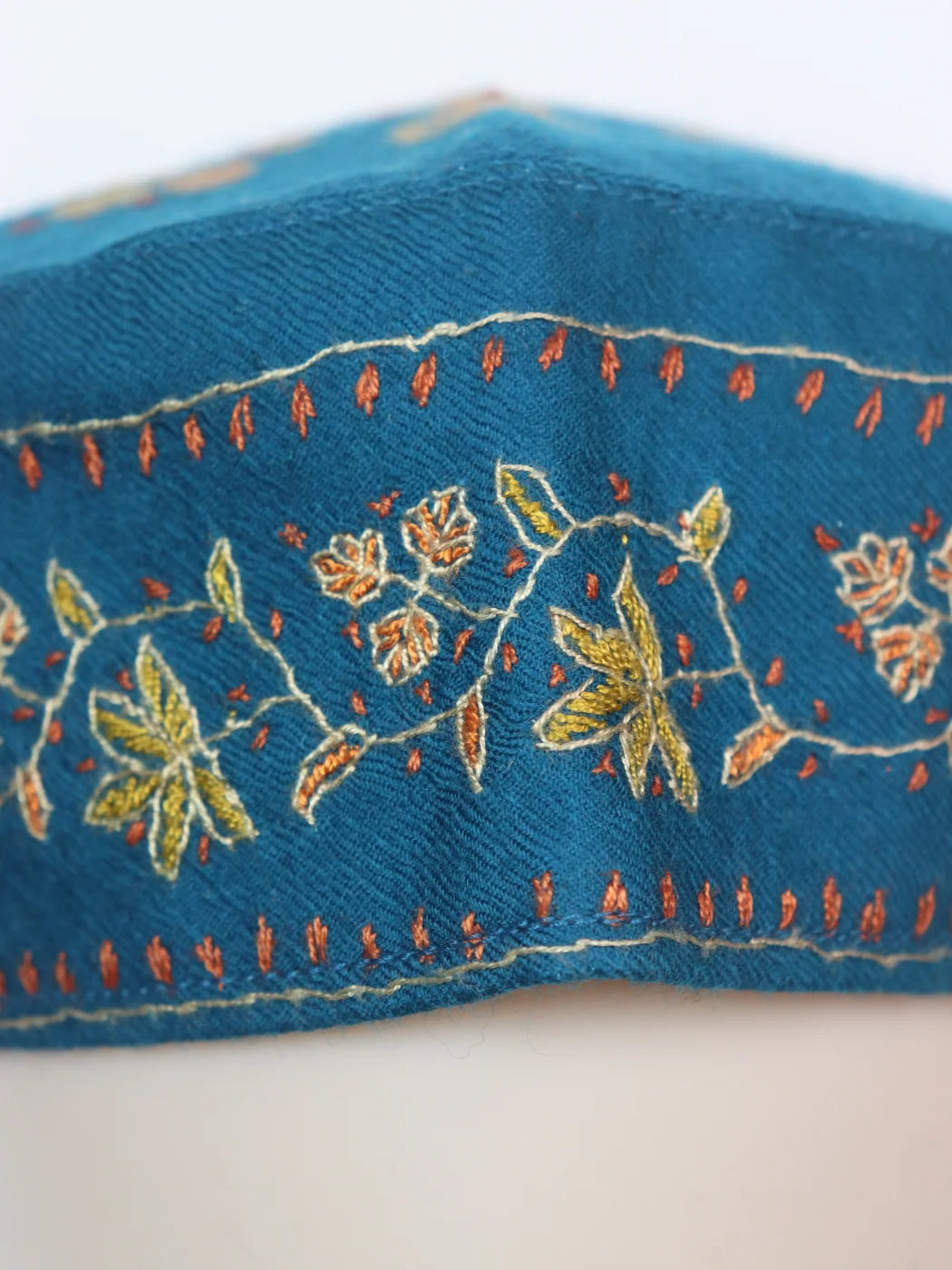 Handmade Kashmiri Cap In Blue Toosha With Sozni Embroidery Rizwan