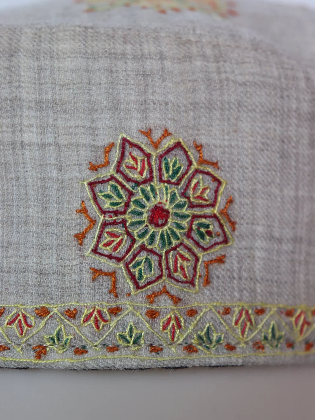 Handmade Kashmiri Beige Cap With Sozni Embroidery Ayoub