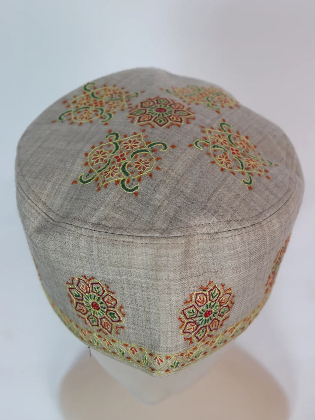 Handmade Kashmiri Beige Cap With Sozni Embroidery Ayoub