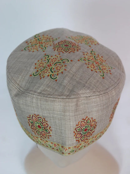 Handmade Kashmiri Beige Cap With Sozni Embroidery Ayoub