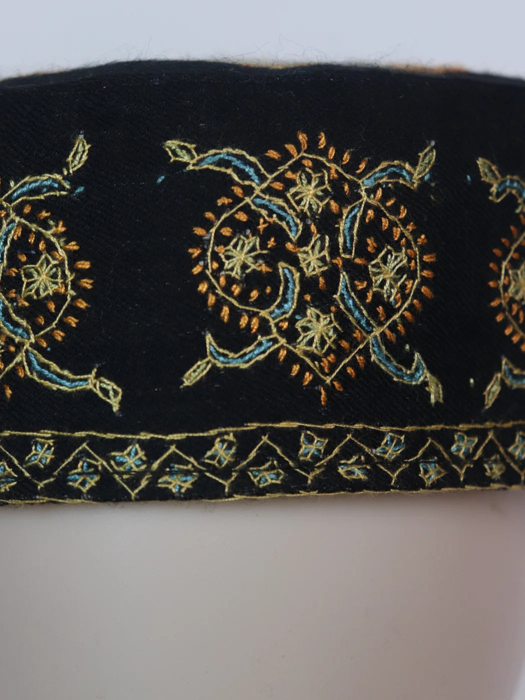 Kashmiri Handmade Cap In Black Toosha With Sozni Embroidery