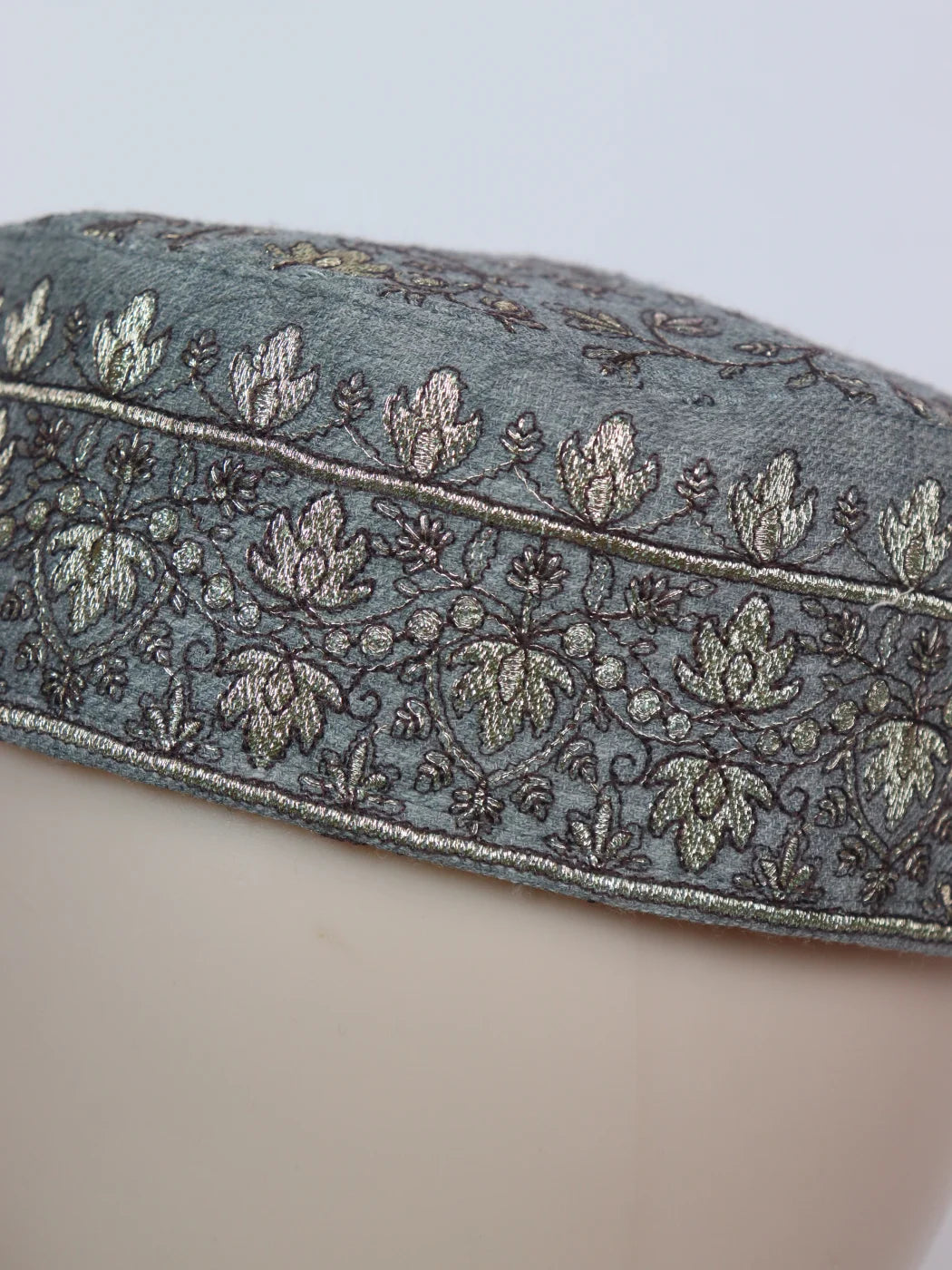 Shahbaz Kashmiri Grey Designer Cap for Men With Zari Work