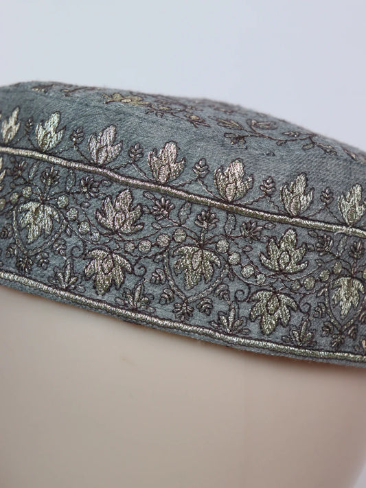 Shahbaz Kashmiri Grey Designer Cap for Men With Zari Work