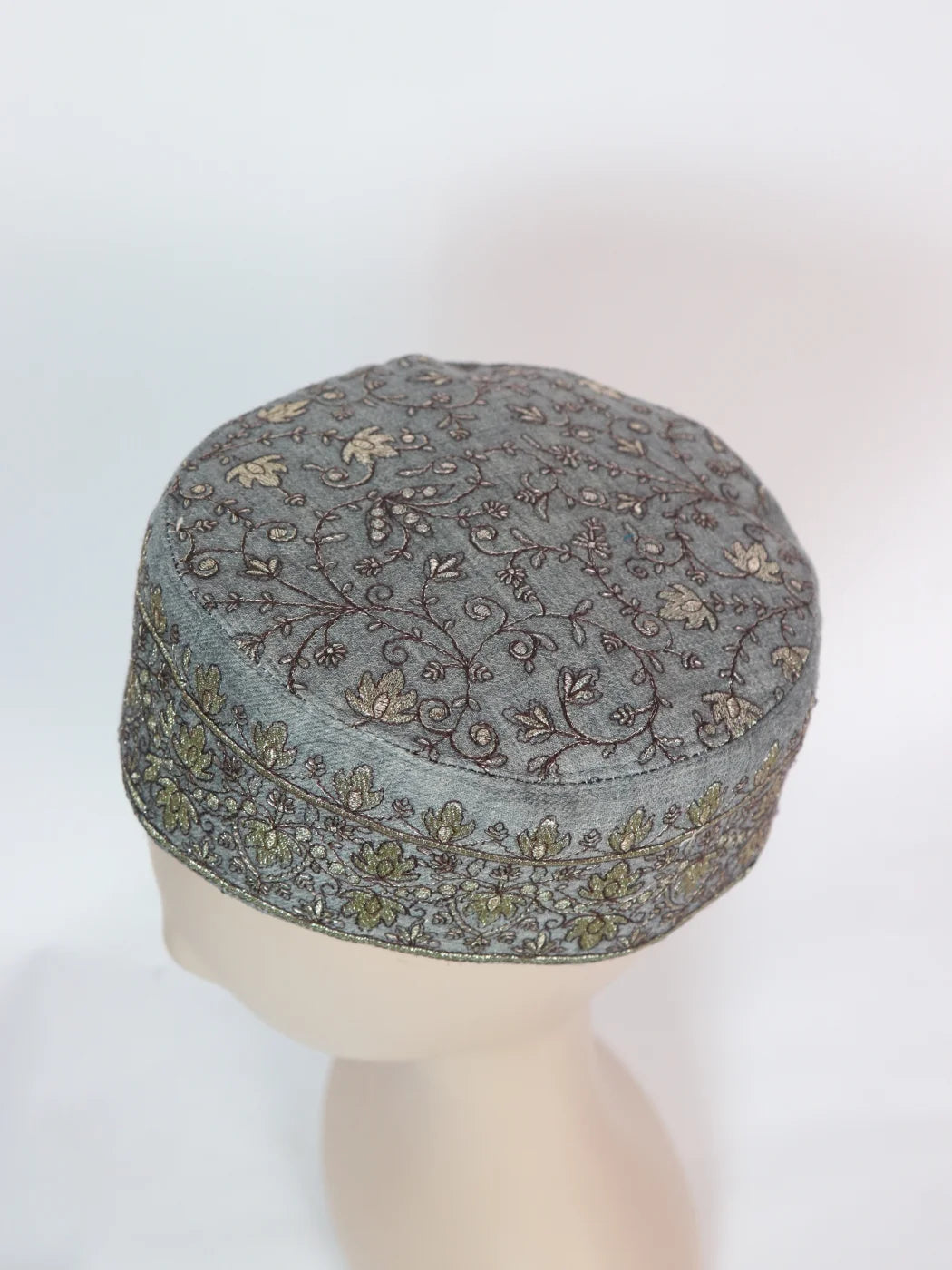 Shahbaz Kashmiri Grey Designer Cap for Men With Zari Work