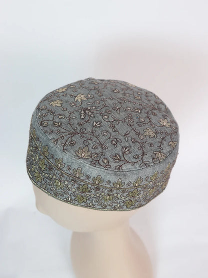 Shahbaz Kashmiri Grey Designer Cap for Men With Zari Work