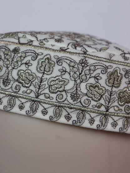 Kashmiri White Classic Cap Taj for Men With Zari Work