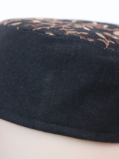 Kashmiri Black Stylish Cap for Men With Zari Work