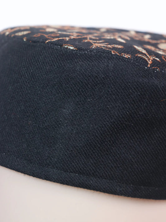 Kashmiri Black Stylish Cap for Men With Zari Work