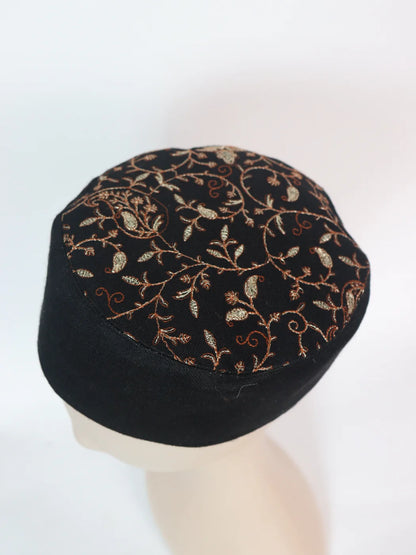 Kashmiri Black Stylish Cap for Men With Zari Work
