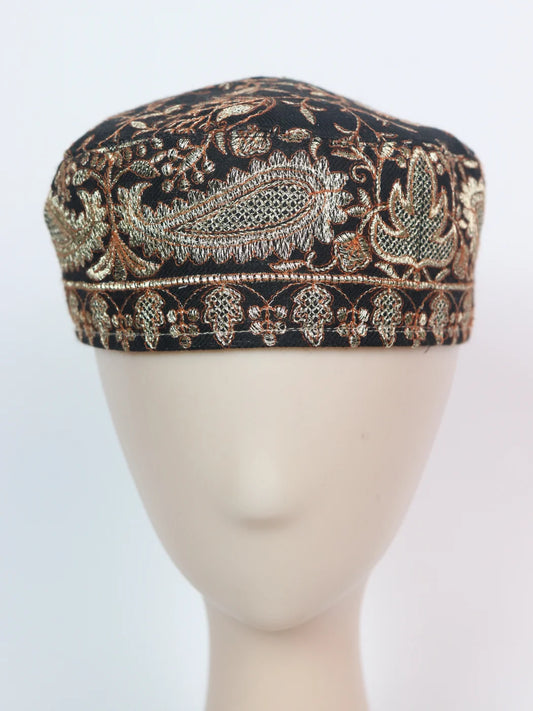 Raqib Kashmiri Black Stylish Cap for Men With Zari Work