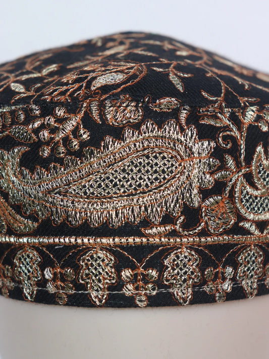 Raqib Kashmiri Black Stylish Cap for Men With Zari Work