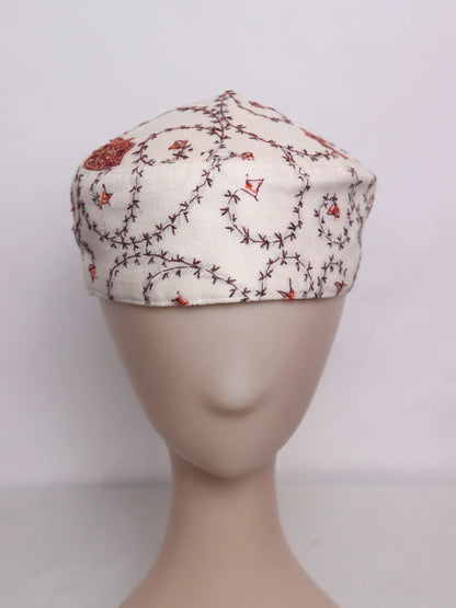 Aabshar White Kashmiri Unique Handmade Sozni Cap|Topi For Men