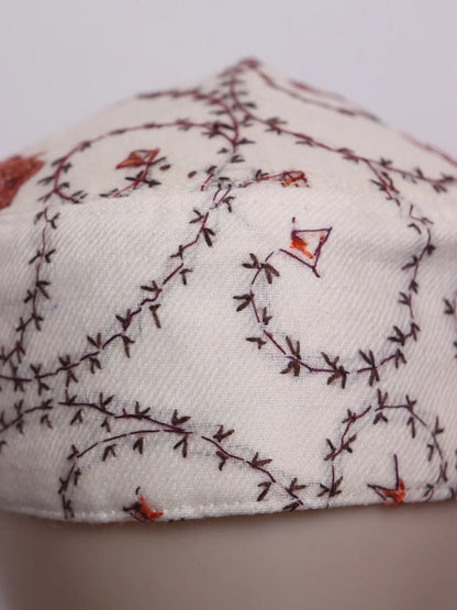 Aabshar White Kashmiri Unique Handmade Sozni Cap|Topi For Men