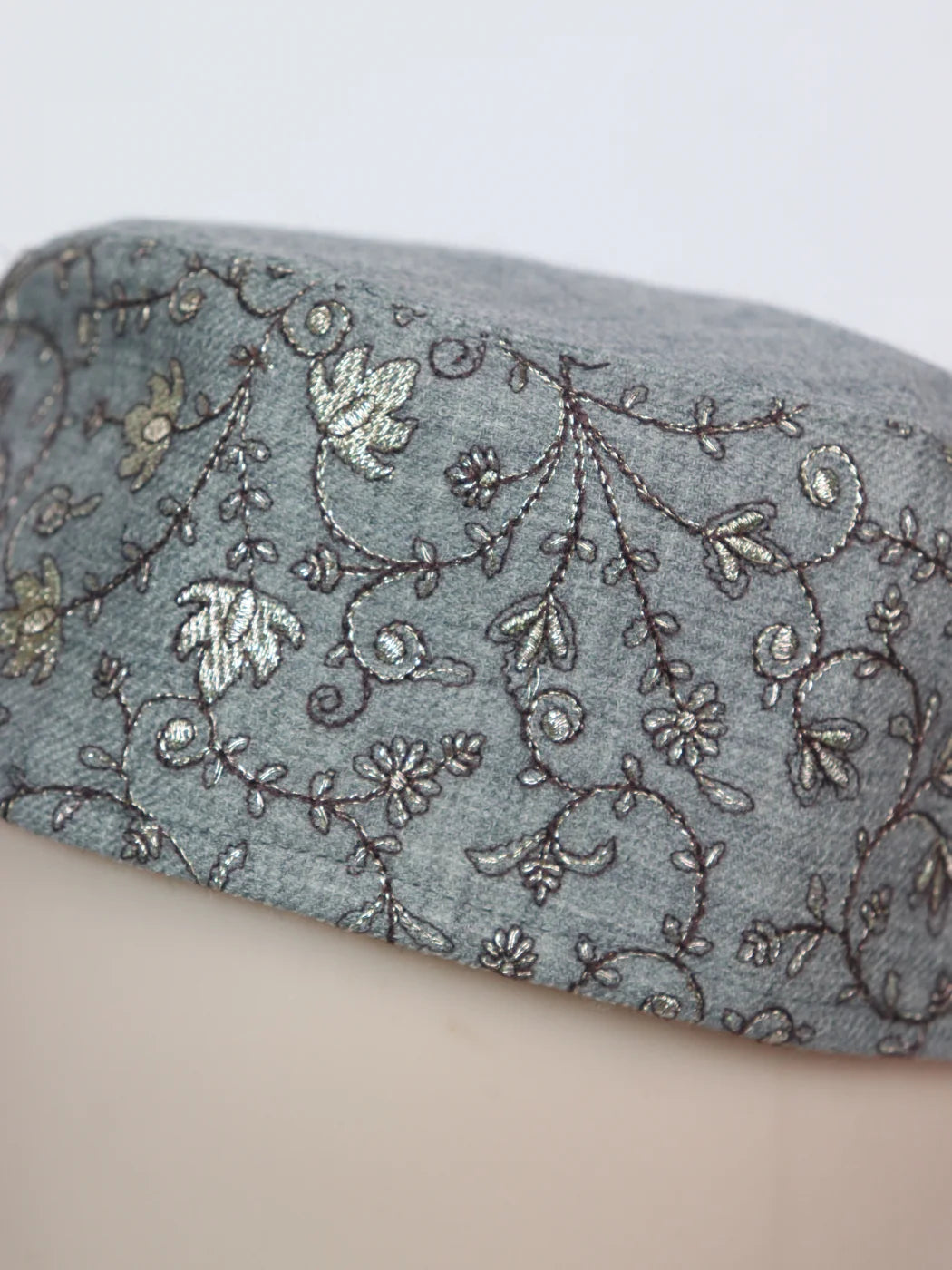 Kashmiri Grey Designer Cap for Men With Zari Work Imran