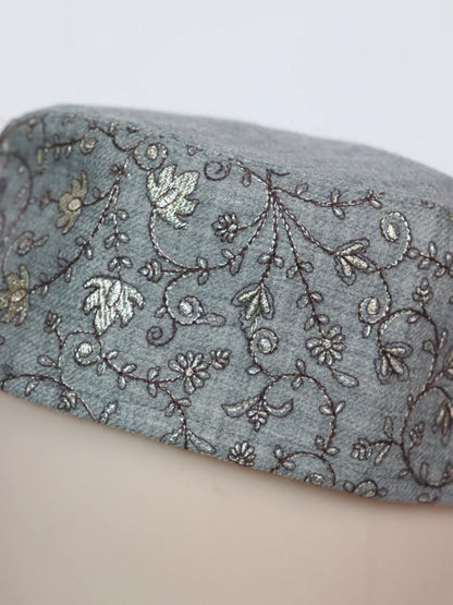 Kashmiri Grey Designer Cap for Men With Zari Work Imran