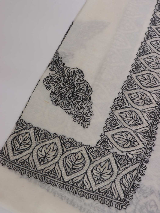 Kashmiri MP Pashmina Ghutra Headscarf with Black and White Hand Sozni Work