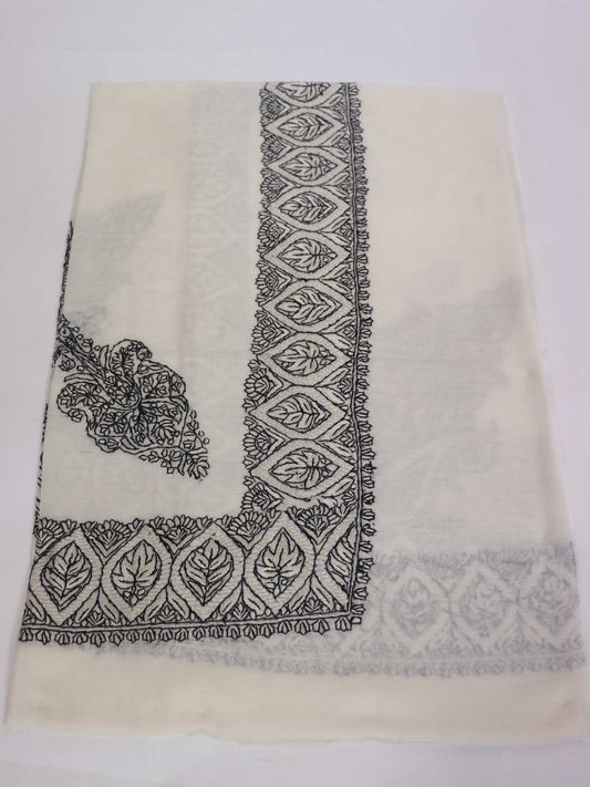 Kashmiri MP Pashmina Ghutra Headscarf with Black and White Hand Sozni Work