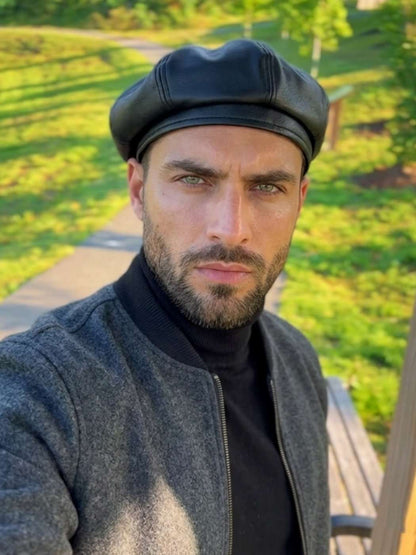 Leather Round Beret Cap | Brimless and Baggy Style