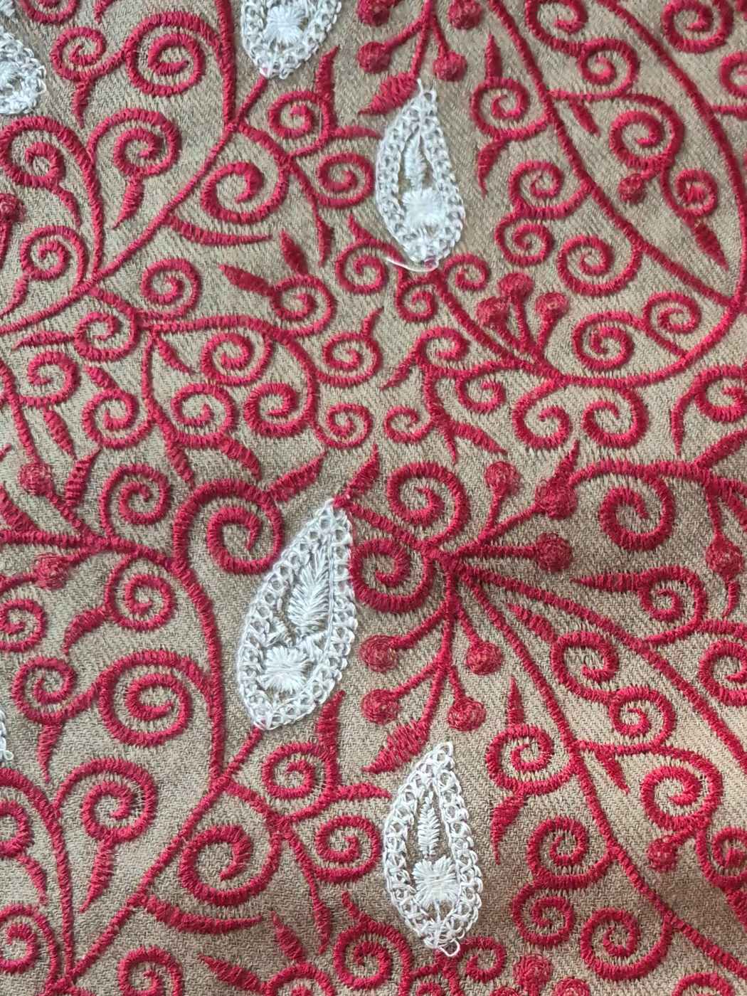 Beige Embroidered Topi Cap for Gents in Semi Pashmina
