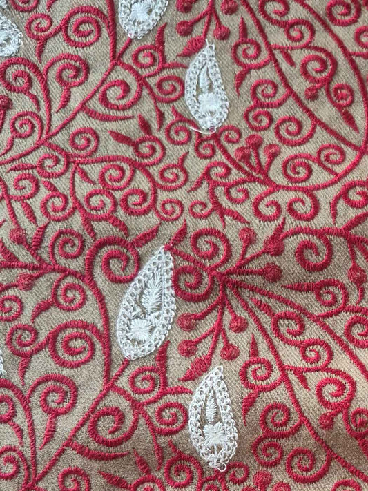 Beige Embroidered Topi Cap for Gents in Semi Pashmina | Amanat
