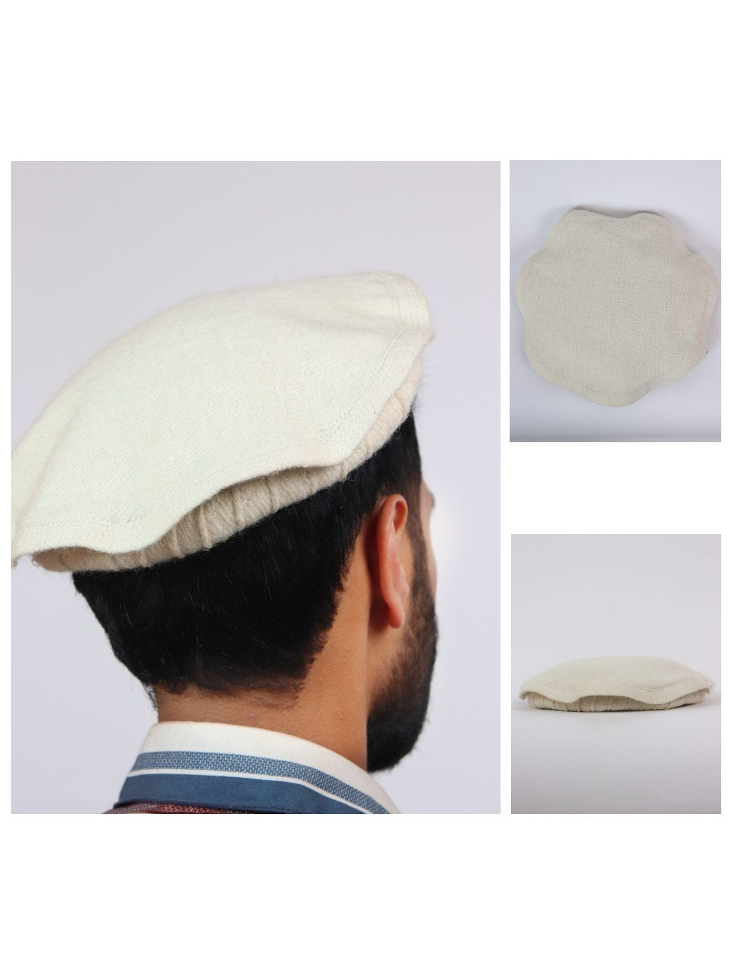 Original Off White Floral Afghani Pakol Cap | Handmade Pathani Hat