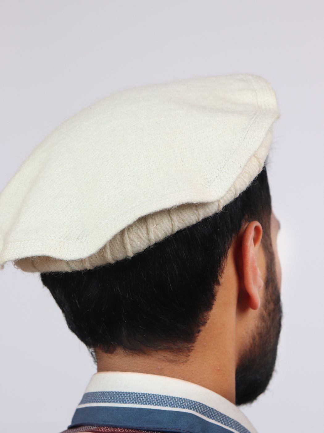 Original Off White Floral Afghani Pakol Cap | Handmade Pathani Hat