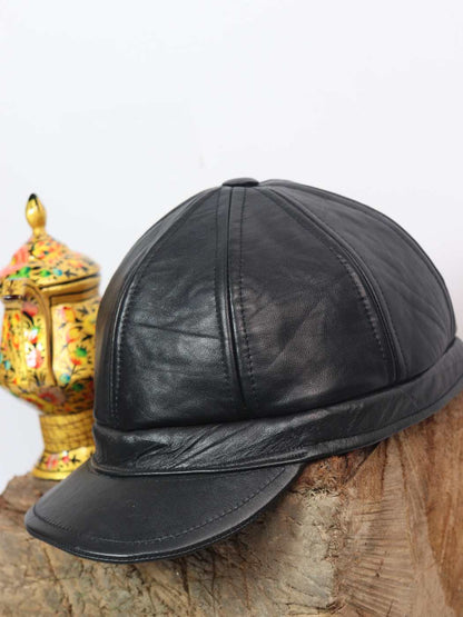 black leather cap