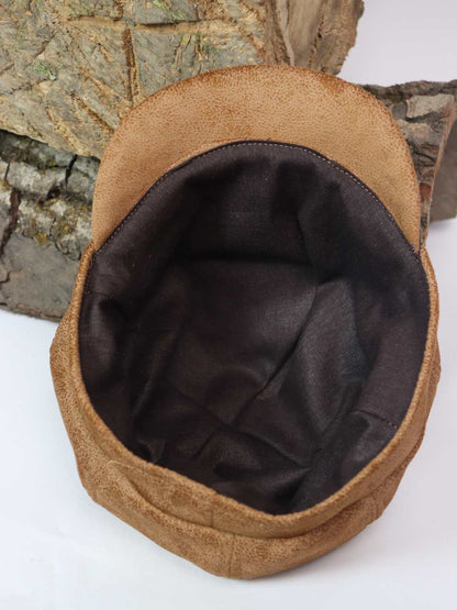mens cap in pure leather and tweed wool