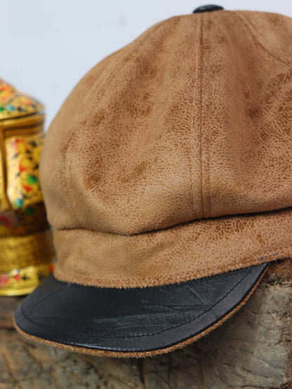 pure leather and tweed cap in wool