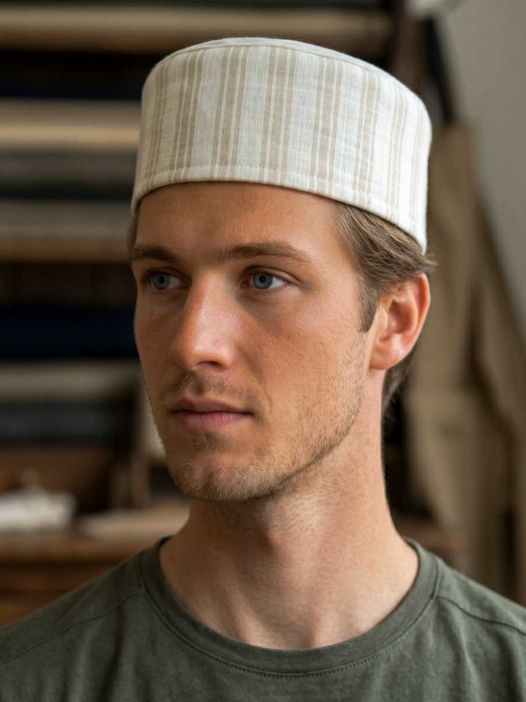man wearing pure line cap in beige