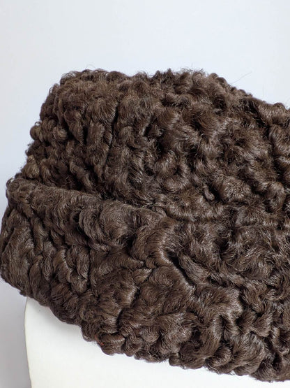 Dark Brown Karakul Cap |  Beanie Cap With Natural Fur