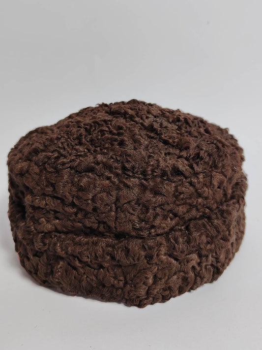 Dark Brown Karakul Cap |  Beanie Cap With Natural Fur