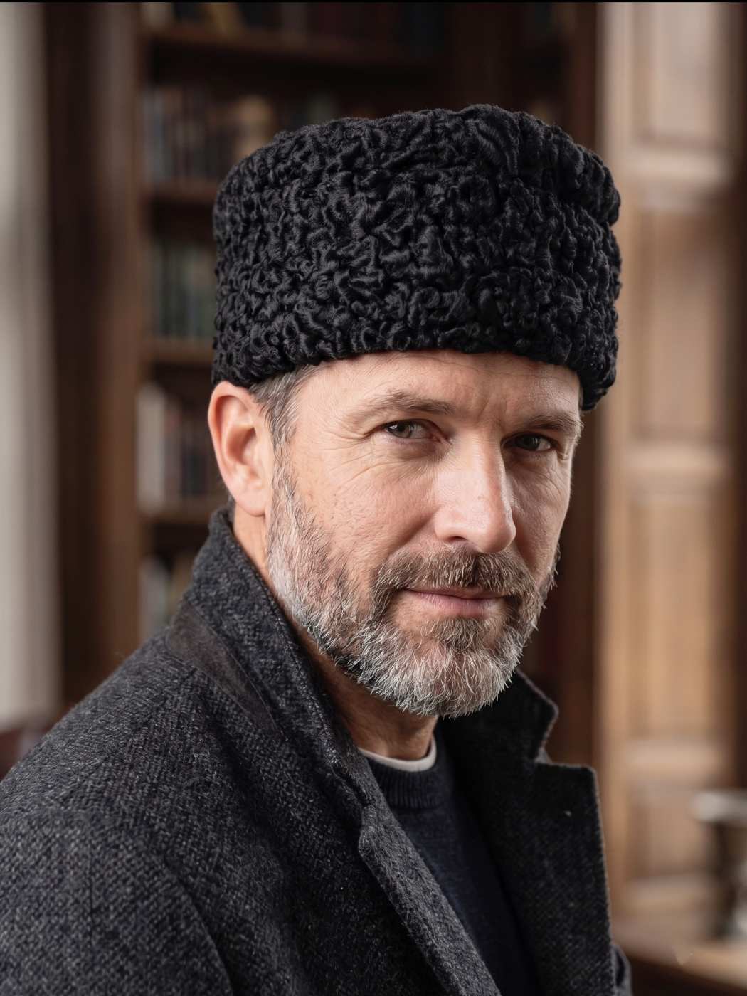 man wearing russian karakul cap