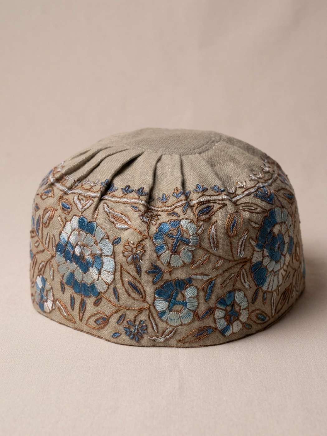 Stylish sozni cap from kashmir in beige color