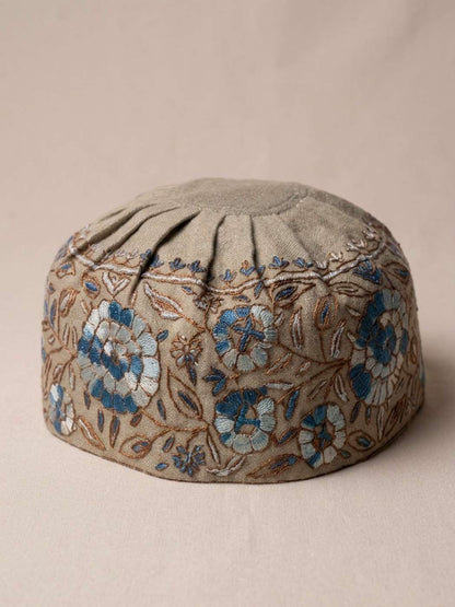 Stylish sozni cap from kashmir in beige color