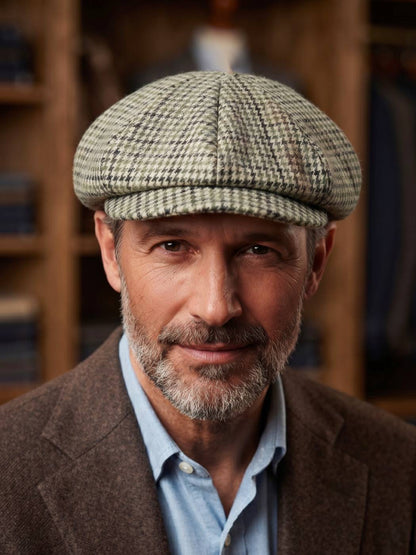 Newsboy Baggy Cap in Tweed Wool | Green White