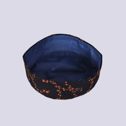 Black Toosha with Hand Sozni Embroidery Topi | Cap