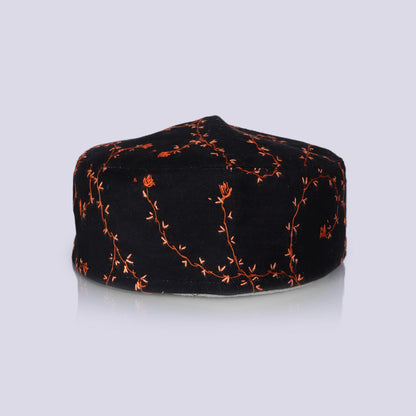Black Toosha with Hand Sozni Embroidery Topi | Cap