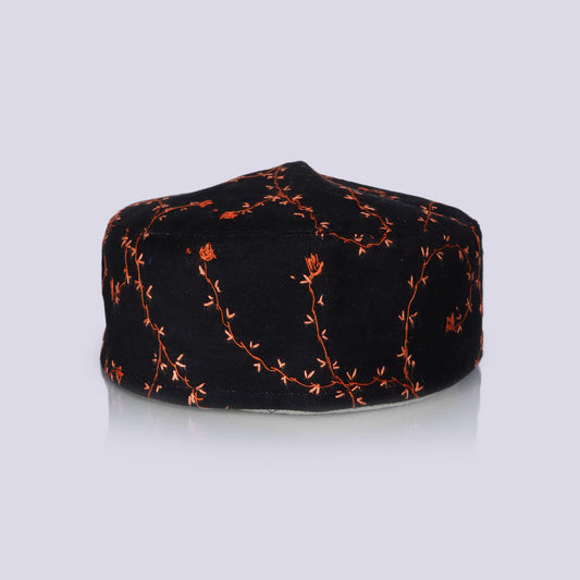 Black Toosha with Hand Sozni Embroidery Topi | Cap