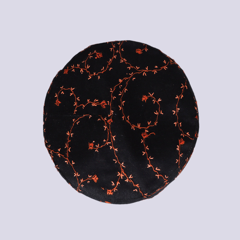 Black Toosha with Hand Sozni Embroidery Topi | Cap