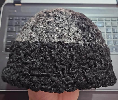 Kashmiri cap in black and grey karakul
